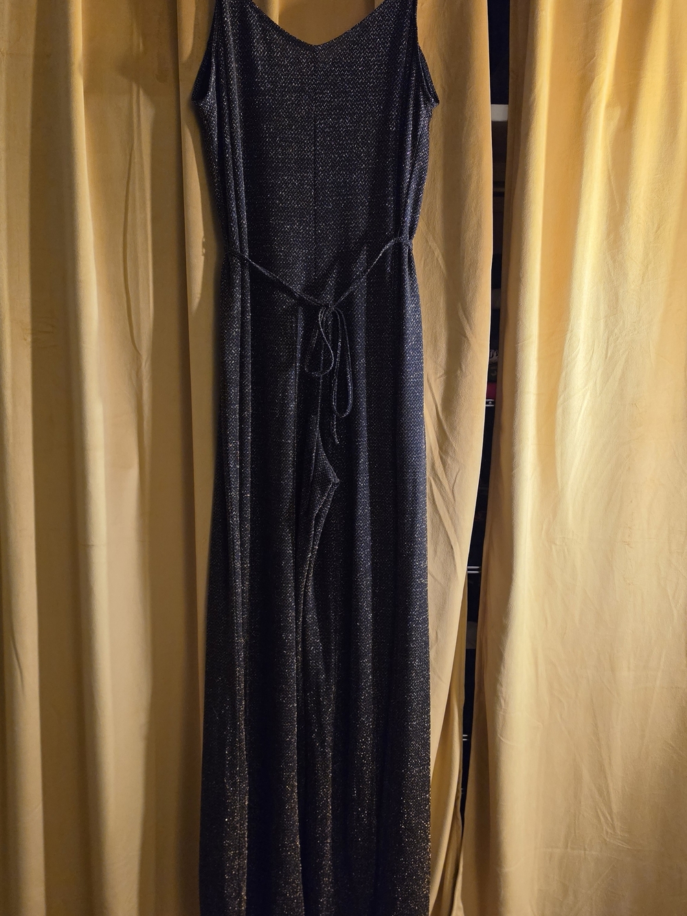 Reformation Black Sparkle Maxi Dress with Waist Tie - LARGE